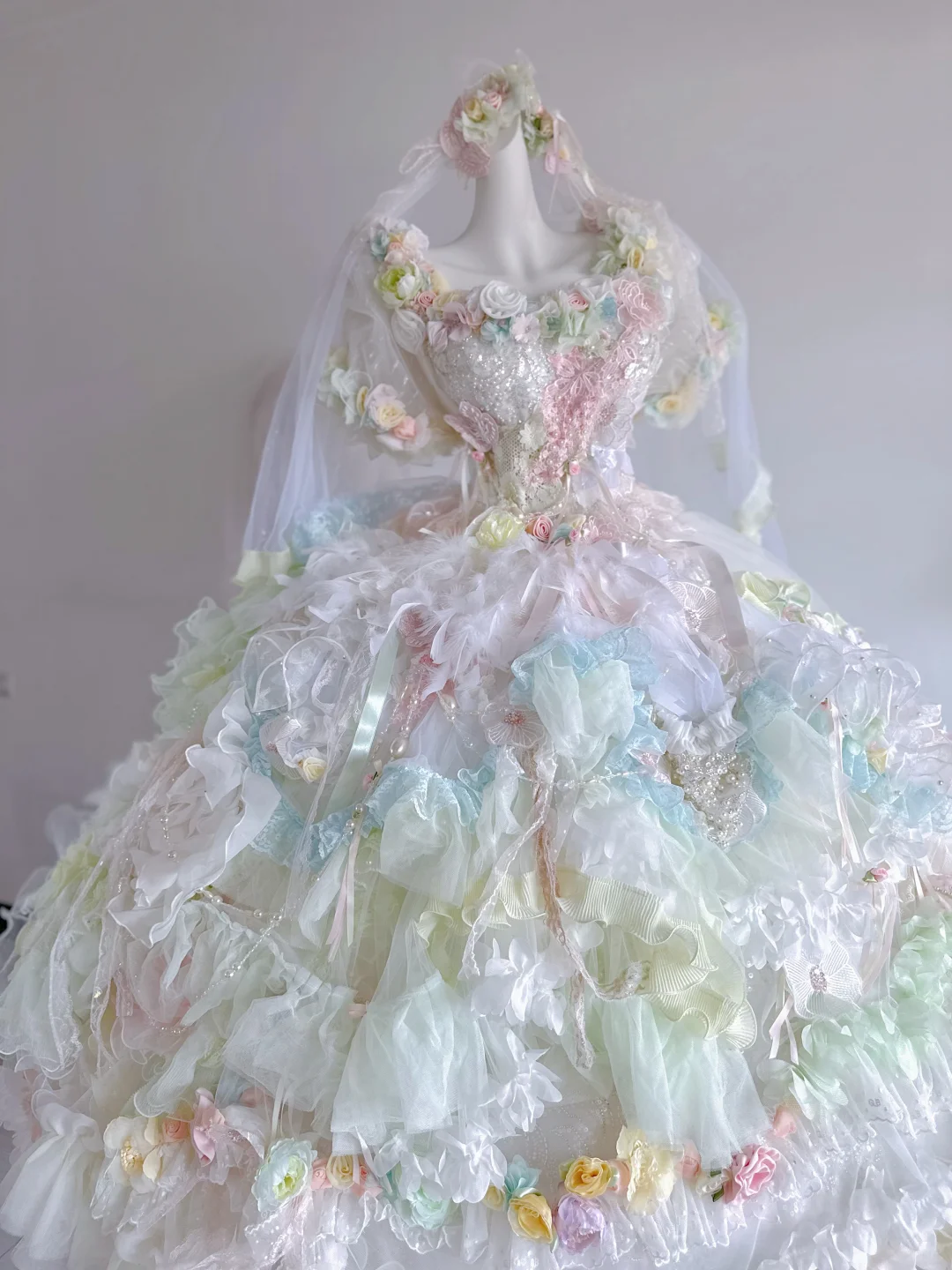 Green Ball Gown Puff Beaded Floral Tulle Prom Dress 16th Birthday Dress DP3792