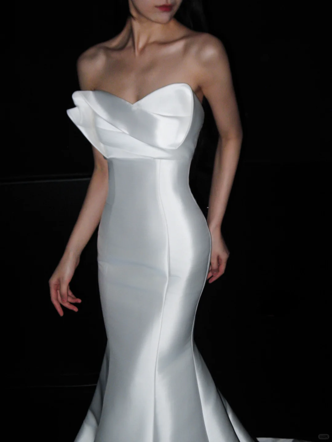 White Unique Mermaid Strapless Satin Long Sweep Wedding Dress DP5789