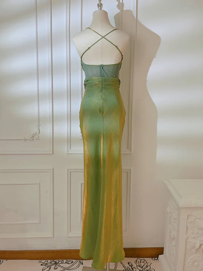 Sage Green Spaghetti Straps Mermaid Prom Dress Bridesmaid Dress DP211