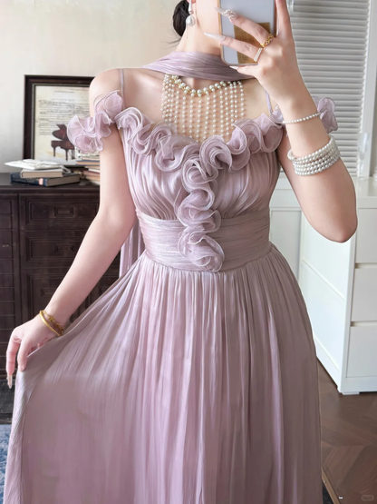 Dreamy Purple A Line Off the Shoulder Chiffon Long Prom Dress Evening Dress DP5644