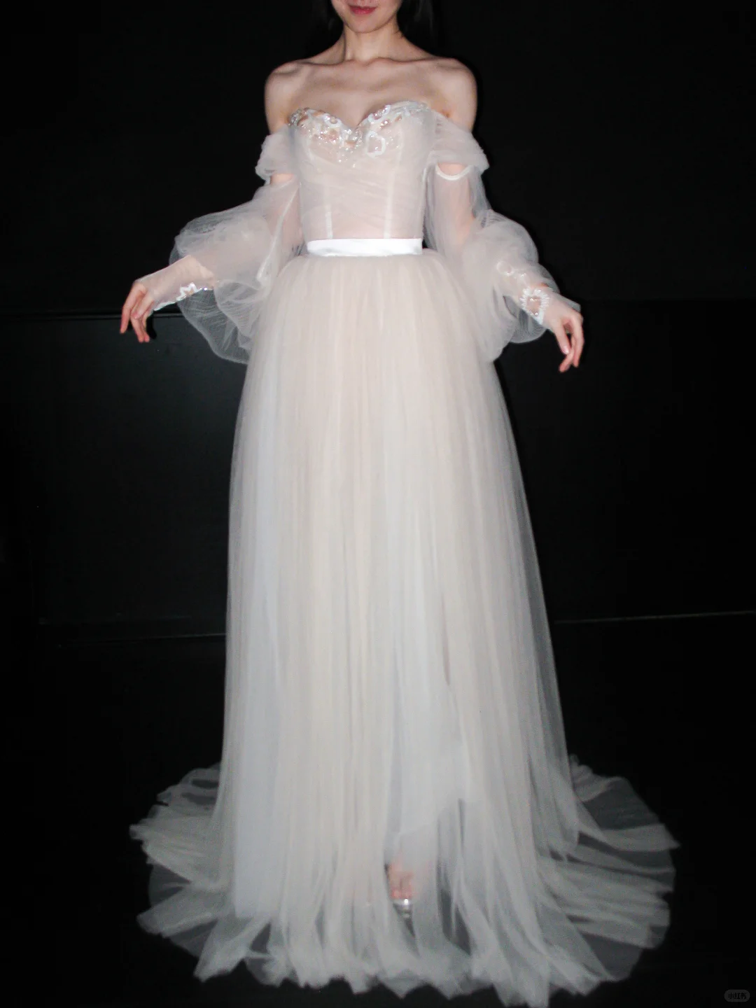 Dreamy A Line Long Sleeve Beaded Tulle Long Prom Dress Wedding Dress DP6364