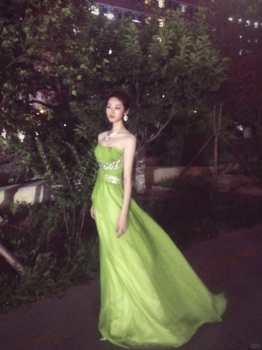 Fairy Green A Line Sweetheart Neck Beaded Chiffon Prom Dress Graduation Prom Dress DP5045
