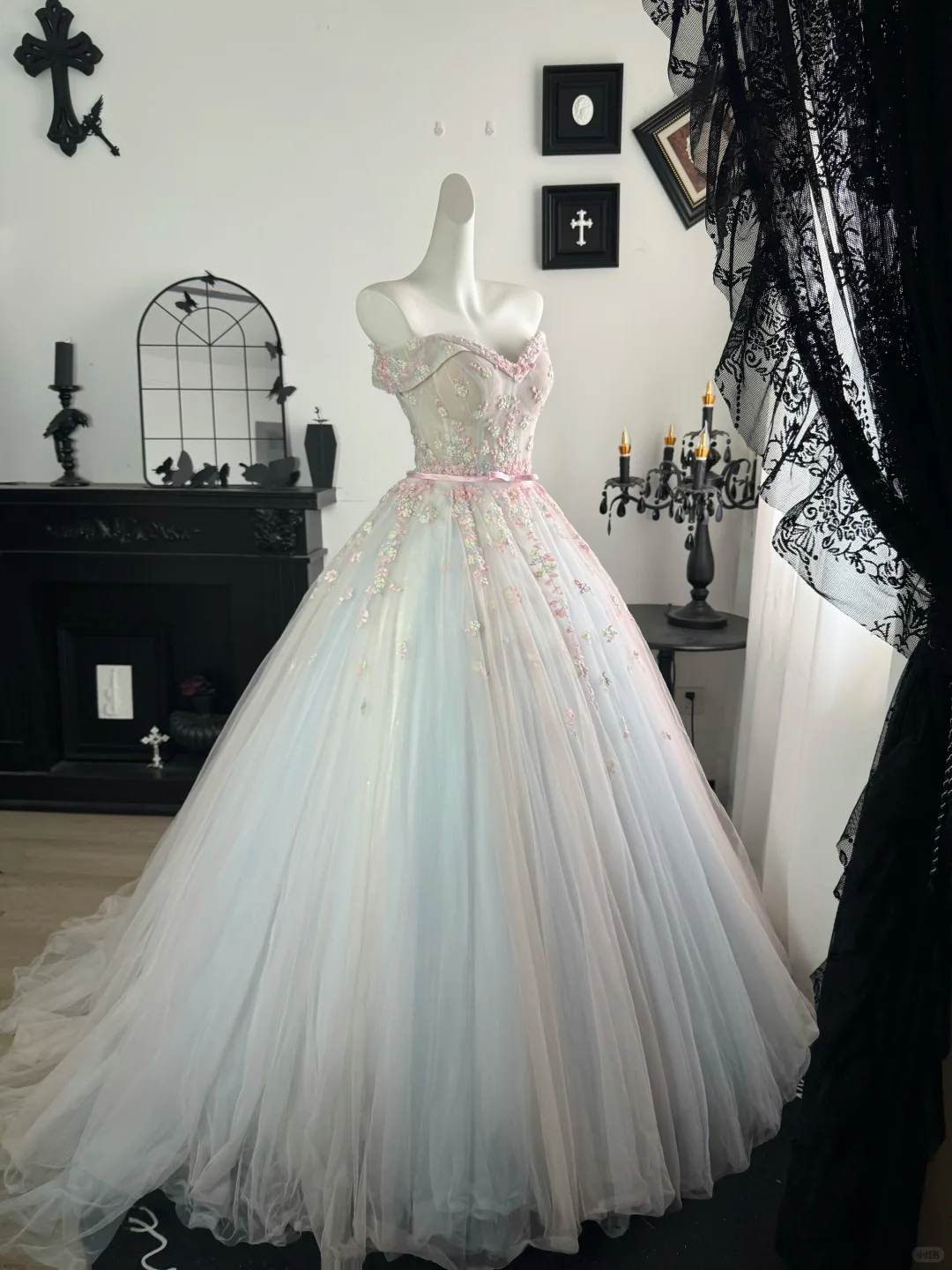 Fairy A Line Off the Shoulder Beaded Pink-blue Ombre Tulle Prom Dress Evening Dress DP6982