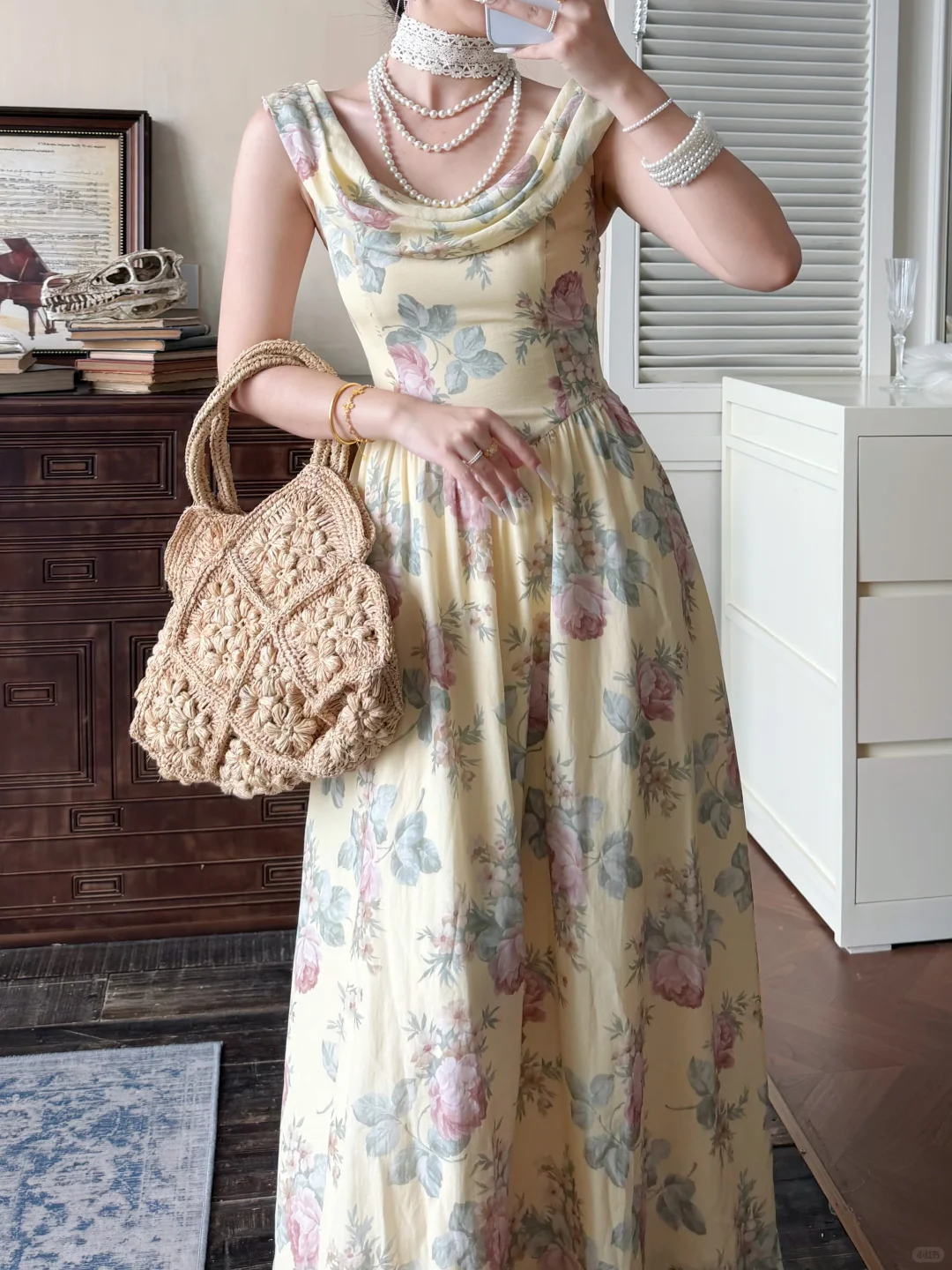 Pretty Light Yellow A Line Print Flower Satin Long Prom Dress Evening Dress DP5645