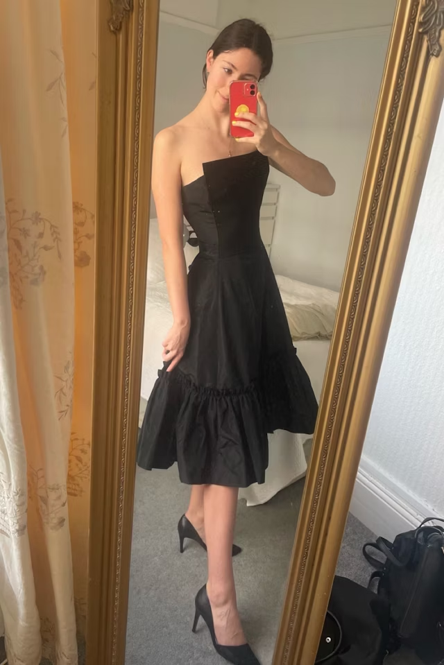 Simple A Line Strapless Black Satin Short Homecoming Dress DP1253