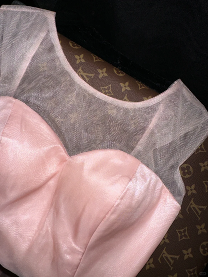 Gentle Pink A Line Sweetheart Neck Tulle Satin Prom Dress Party Evening Dress DP5338