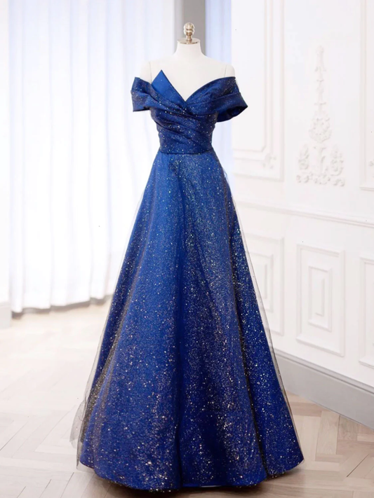 Sparkly Tulle Satin Blue Long Prom Dress,Evening Dress DP064