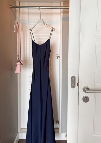 Simple Brown A Line Spaghetti Strap Satin Prom Dress Evening Dress DP5919