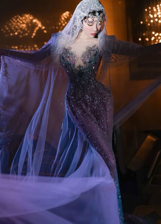 Dreamy Purple Mermaid Sweetheart Neck Exquisite Beaded Sequin Tulle Prom Dress DP4384