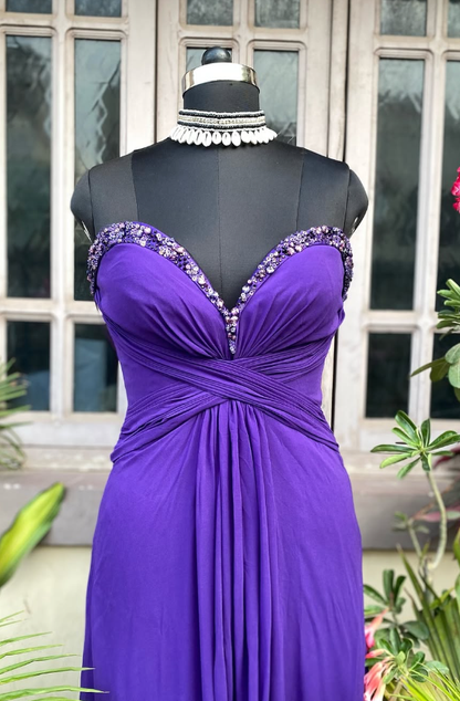 Purple A Line Sweetheart Neck Chiffon Long Prom Dress Evening Dress with Beads DP1379