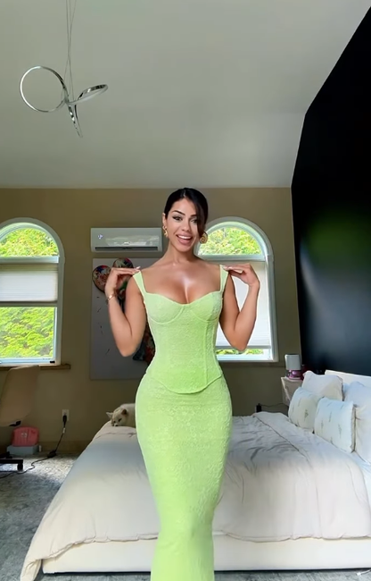 Stunning Two Piece Sheath Straps Green Lace Prom Dress Evening Dress DP4337