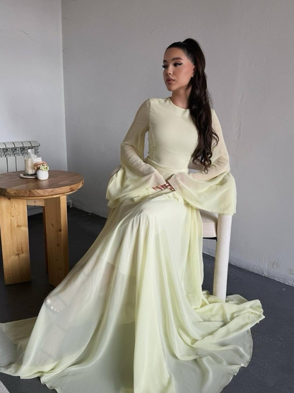 Baby Blue A Line Long Sleeve Flowy Chiffon Prom Dress Evening Dress DP5262