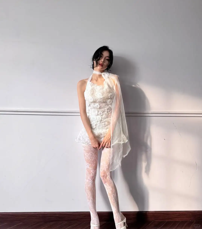 Gorgeous A Line Halter 3D Flower White Tulle Short Homecoming Dress DP2823