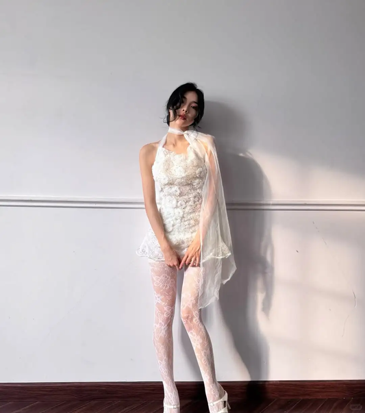 Gorgeous A Line Halter 3D Flower White Tulle Short Homecoming Dress DP2823