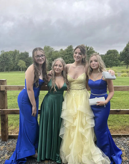 Yellow Ball Gown Spaghetti Strap Appliques Organza Prom Dress Formal Dress Party Dress DP3518