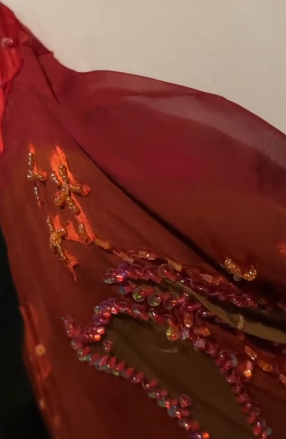 Vintage Burgundy Sheath Beaded Print Floral Chiffon Prom Dress Party Dress Date Dress DP4450