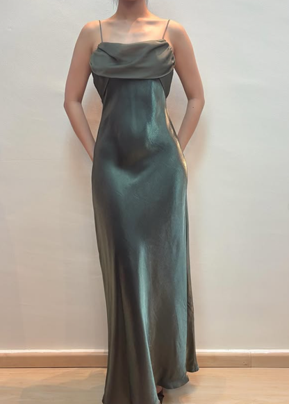 Vintage Dark Green Simple Sheath Chiffon Satin Prom Dress Evening Dress Date Dress DP5280