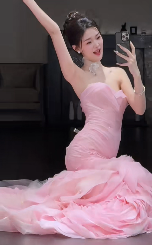 Gentle Mermaid Sweetheart Neck Layered Pink Tulle Long Party Dress Evening Dress DP2416