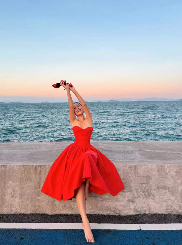 Warm Red A Line Sweetheart Neck Satin Prom Dress 21th Birthday Dress DP3896