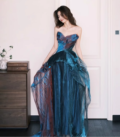Sapphire A Line Sweetheart Neck Tulle Prom Dress Evening Dress Formal Dress DP3155
