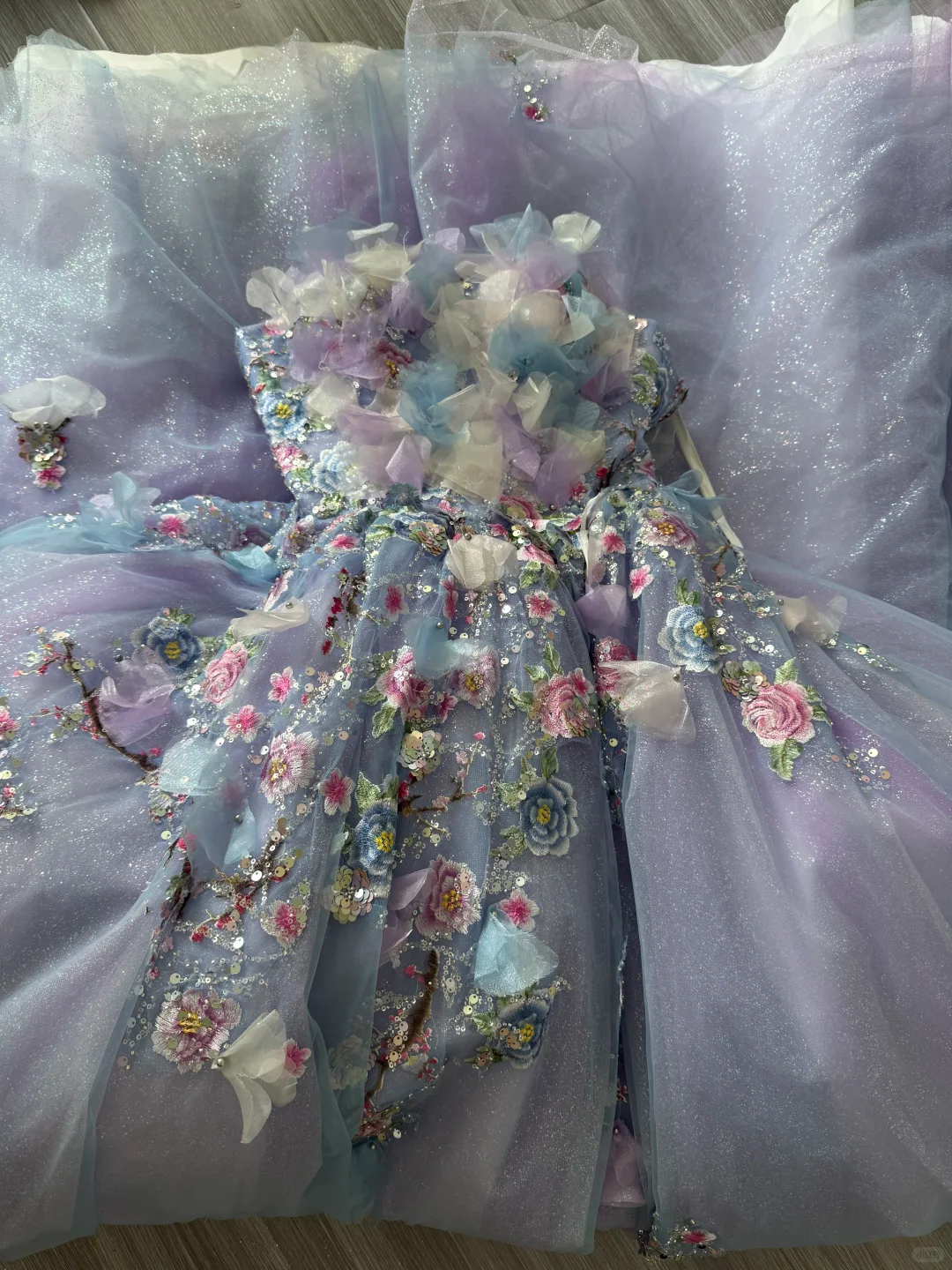 Lilac Ball Gown Sweetheart Neck Floral Tulle Prom Dress Quinceanera Dress DP6967
