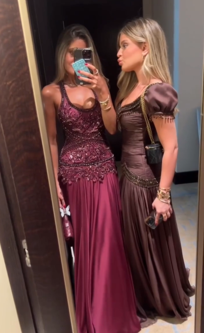 Exquisite A Line Halter Beaded Chiffon Long Prom Dresses DP4621
