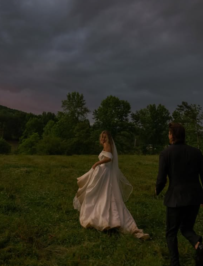 Elegant Ball Gown Off the Shoulder Pleated Simple Satin Wedding Dress DP4372