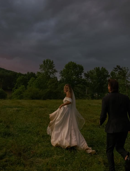 Elegant Ball Gown Off the Shoulder Pleated Simple Satin Wedding Dress DP4372