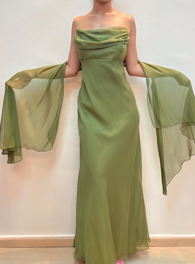 Vintage Green Simple A Line Chiffon Prom Dress Evening Dress Date Dress DP5283