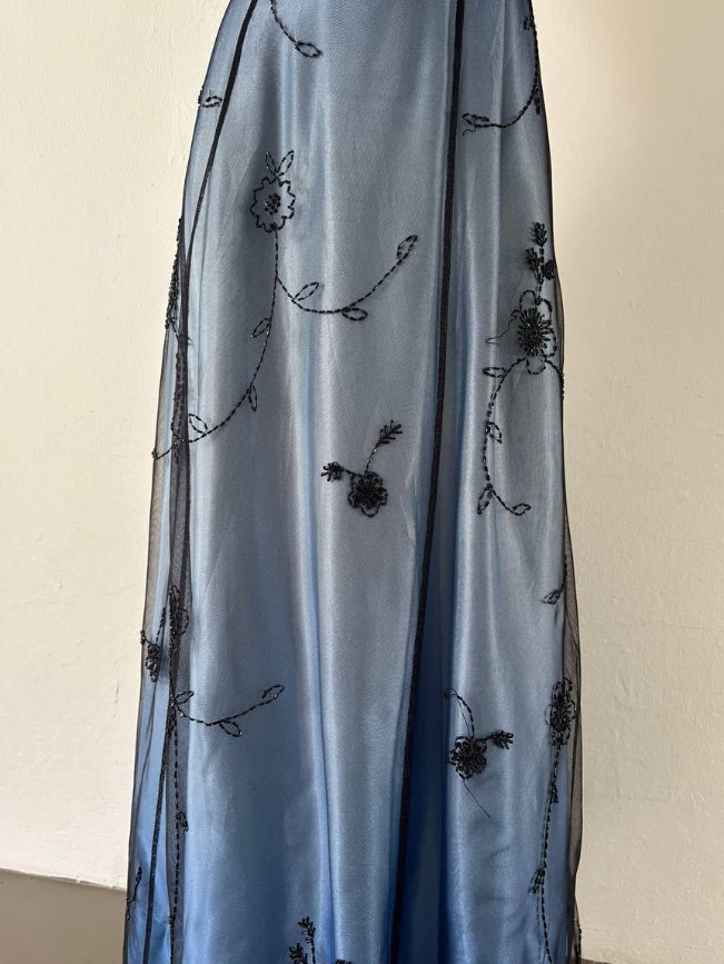 Vintage Blue Ombre A Line Spaghetti Straps Tulle Satin Prom Dress DP4830