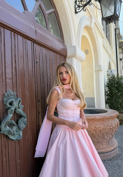 Simple Pink A Line Spaghetti Straps Satin Prom Dress Party Dress DP5807