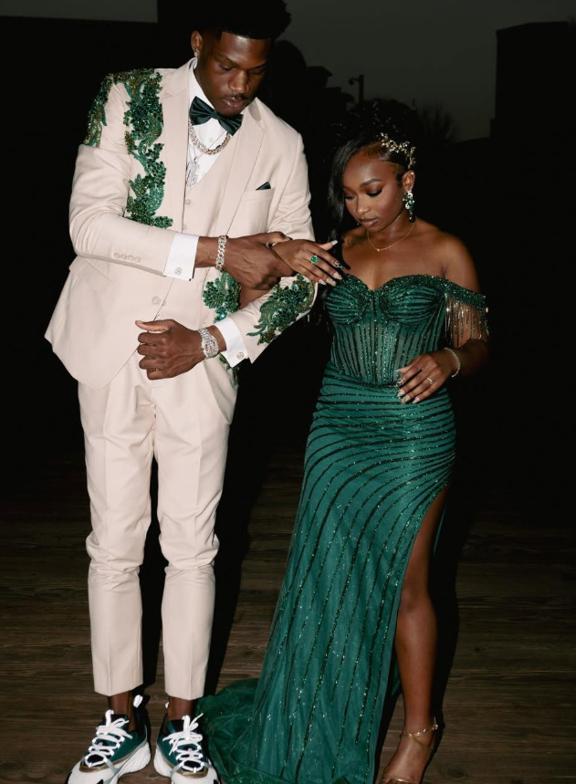 Dark Green Sexy High Slit Beaded Sequin Organza Long Sweep Prom Dress DP5055