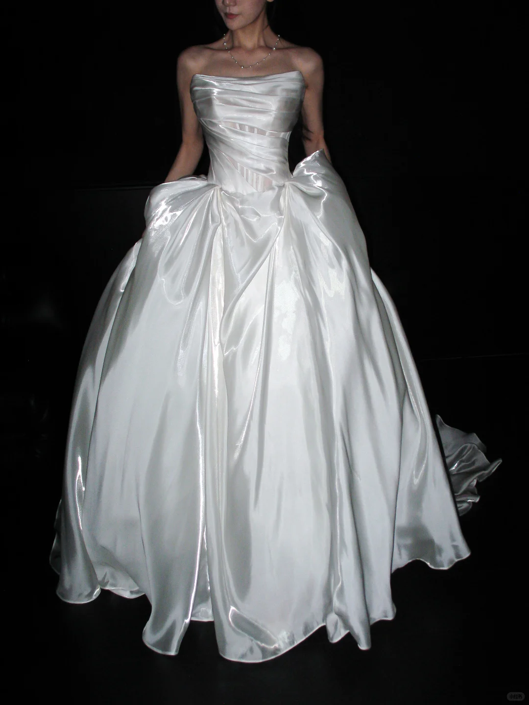 Pretty Ball Gown Strapless Corset Pleated White Satin Long Wedding Dress DP8093