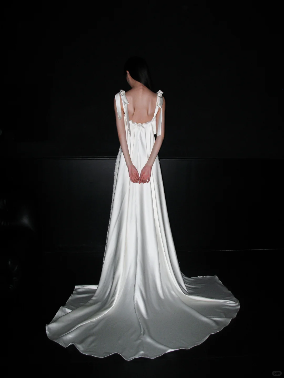 Sweety Bow A Line Straps White Lace Satin Long Wedding Dress DP5785
