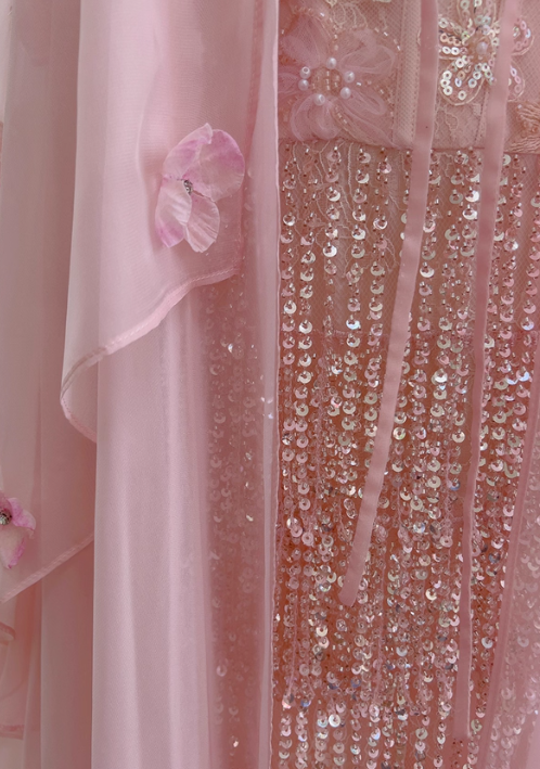 Gentle Pink Sheath Straps Exquisite Beaded Tulle Prom Dress Party Dress Date Dress DP4460