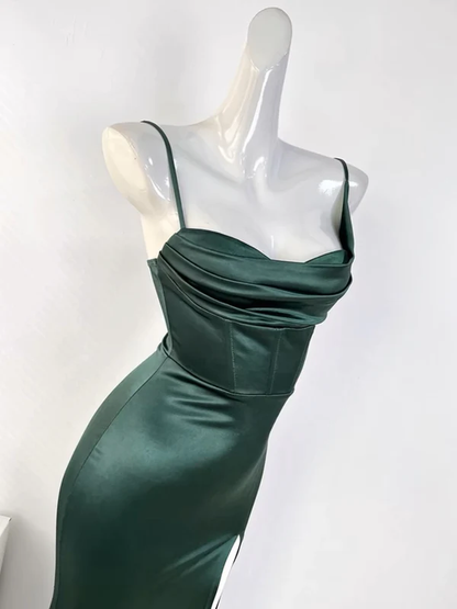 Sexy SheathSleeveless Green Satin Prom Dress DP246