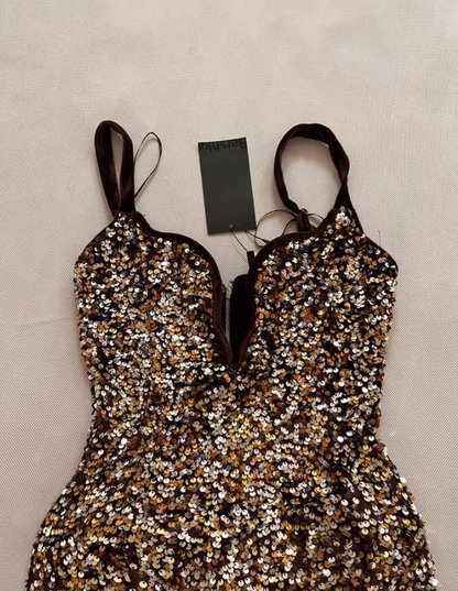 Chic Sheath Spaghetti Strap Sequin Short Homecoming Dress Mini Dress DP6479