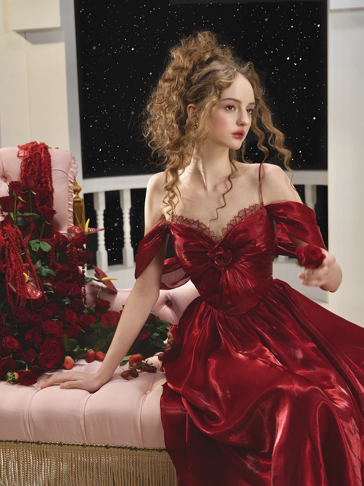 Flowy A Line Off the Shoulder Burgundy Satin Party Dress Evening Dress DP2746
