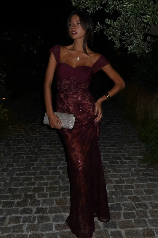 Chic Mermaid Sweetheart Dark Burgundy Long Prom Dress with Lace DP7453
