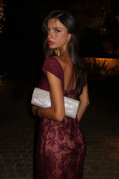 Chic Mermaid Sweetheart Dark Burgundy Long Prom Dress with Lace DP7453