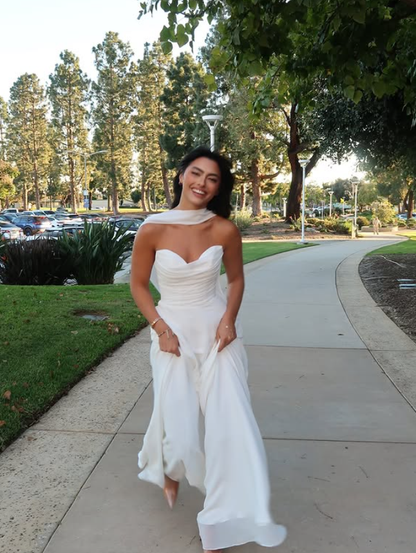 Gentle White A Line Sweetheart Neck Chiffon Prom Dress Evening Dress Date Dress DP6186