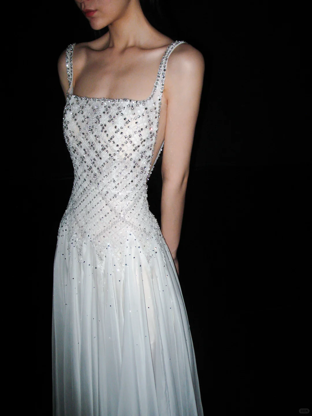 Shiny Exquisite Beaded Sequin A Line Straps White Chiffon Long Wedding Dress DP6379