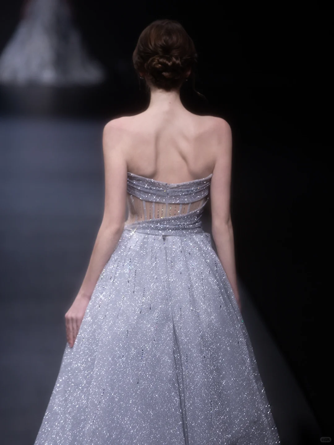 Grey Shiny A Line Strapless Corset Sequin Prom Dress Evening Dress with Slit DP2795