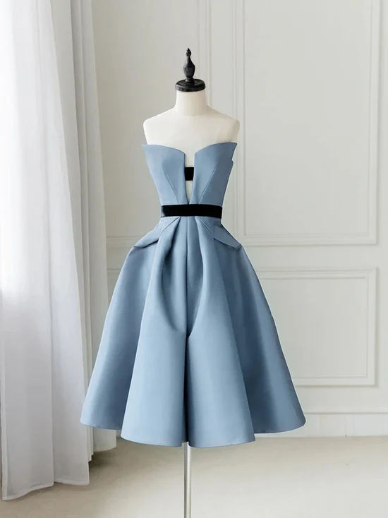 Elegant Blue Satin Short Party Dress Homecoming Dress DP620