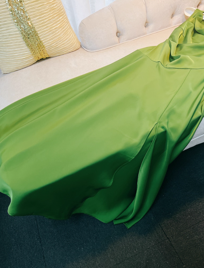 Classic Green A Line Straps Simple Satin Prom Dress Party Dress Date Dress DP4458