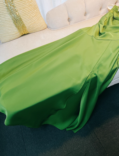 Classic Green A Line Straps Simple Satin Prom Dress Party Dress Date Dress DP4458