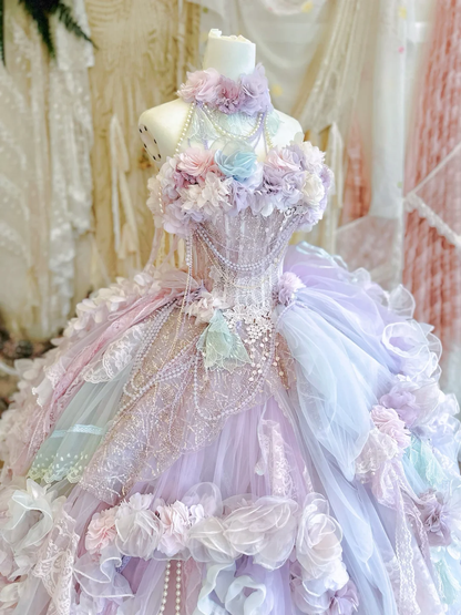 Exquisite Ball Gown Halter Purple Floral Organza Beaded Prom Dress 16th Birthday Dress DP3838