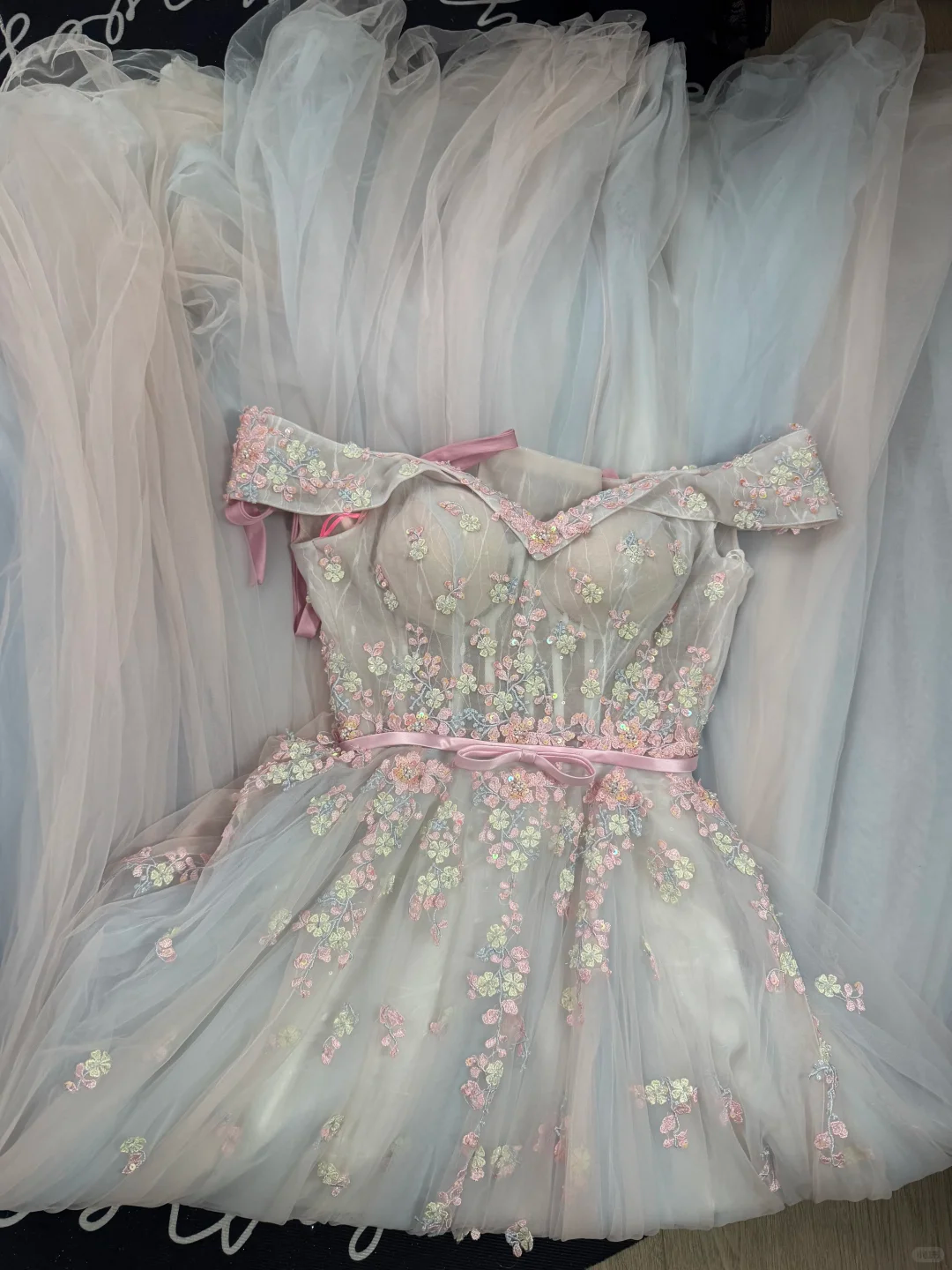 Fairy A Line Off the Shoulder Beaded Pink-blue Ombre Tulle Prom Dress Evening Dress DP6982