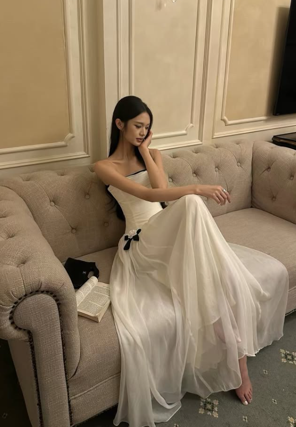 New A Line Spaghetti Strap White Tulle Long Prom Dress Evening Dress DP7920