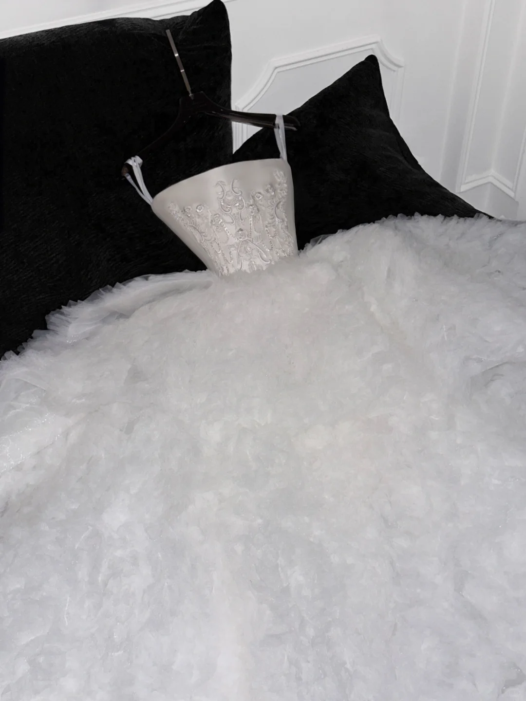 Elegant A Line Strapless Embroidery White Satin Tulle Long Sweep Prom Dress Wedding Dress DP2572